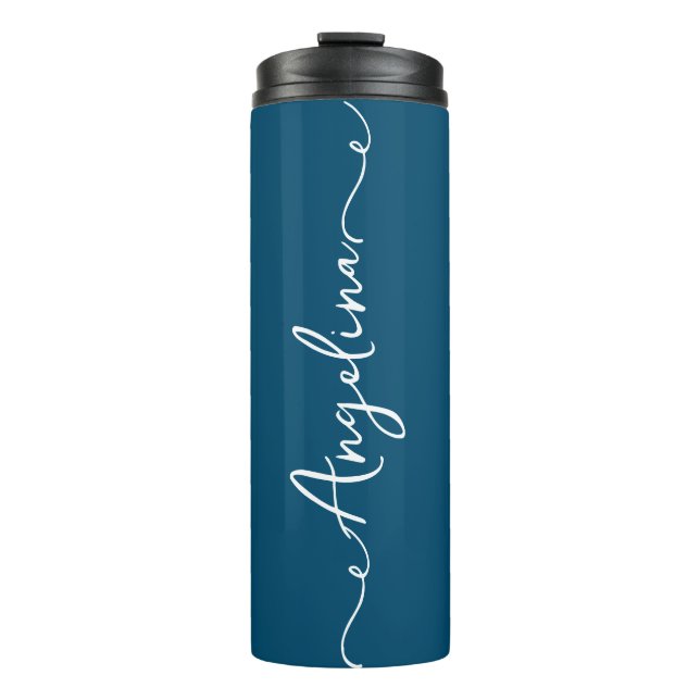 Personalised Your Name Script Navy Wedding Thermal Tumbler (Front)