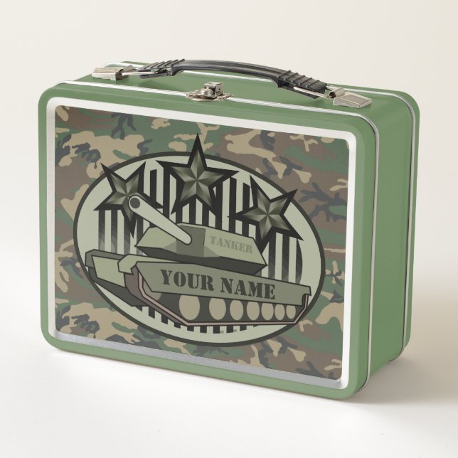 Personalised Your Name Tanker Camo Metal Lunch Box (Front)