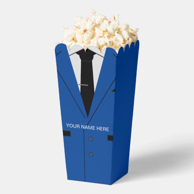 Personalised Your Name Text Blue Suit Popcorn Box (Popped)