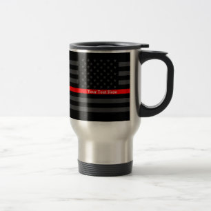 Personalised Your Name Thin Red Line Grey US Flag Travel Mug