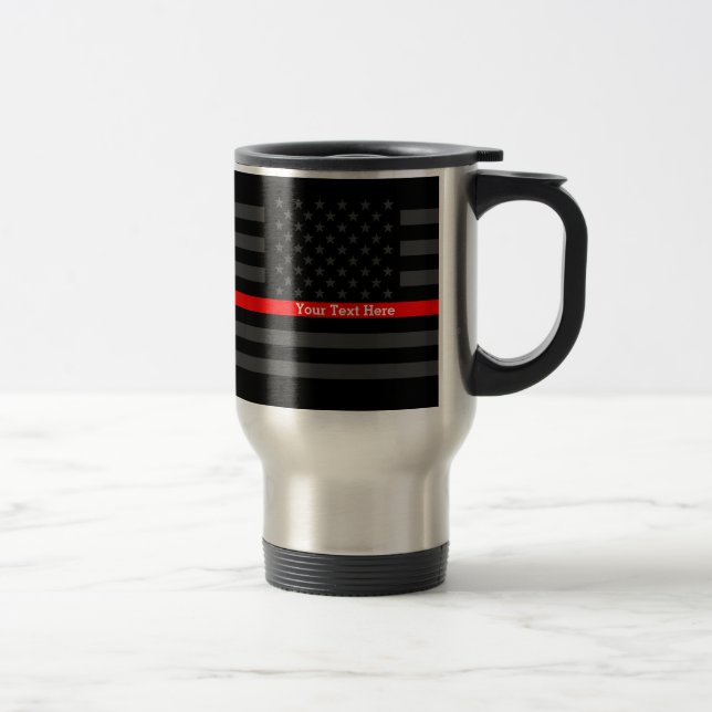 Personalised Your Name Thin Red Line Grey US Flag Travel Mug (Right)