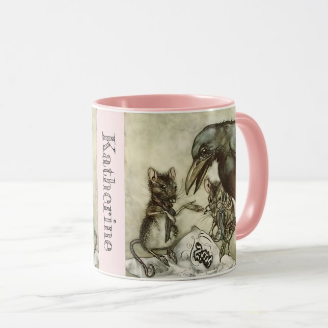 Personalised Your Name Vintage Crow Mice Rackham Mug (Front Right)