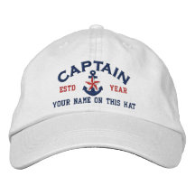 Personalised Your Name Year Captain Star Anchor Embroidered Hat