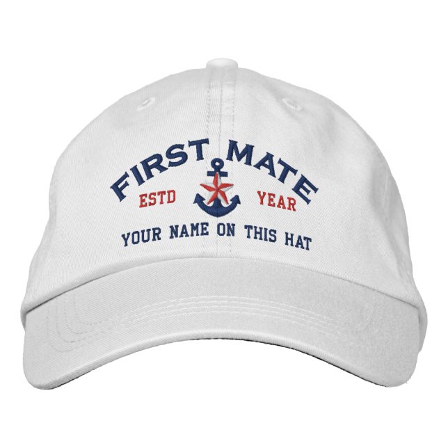Personalised Your Name Year First Mate Star Anchor Embroidered Hat (Front)
