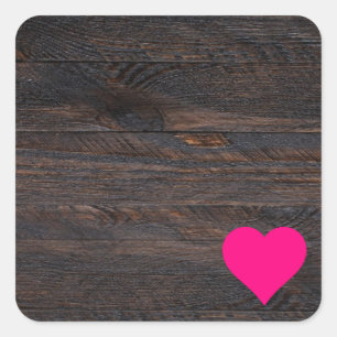 Personalised Your Own Black Wood Pink Heart Square Sticker