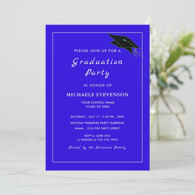Personalised Your Own Design Blue Grad Invitation (Standing Front)