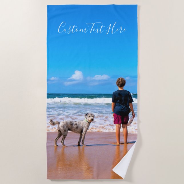 Personalised Your Photo Beach Towel Custom Text (Front)