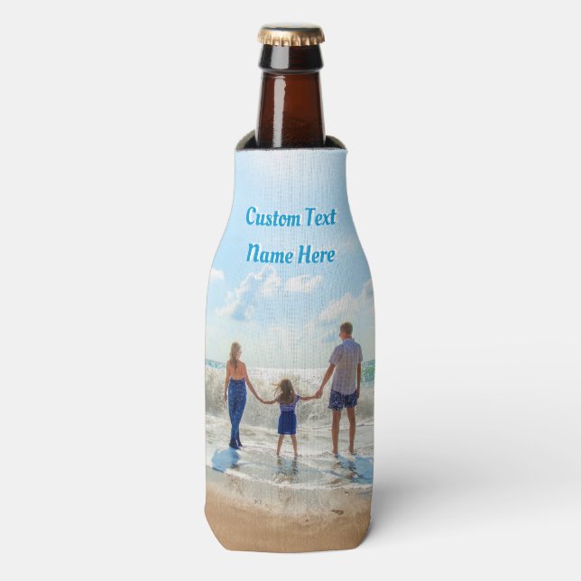 Personalised Your Photo Bottle Cooler Custom Text (Bottle Front)