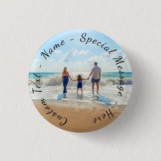 Personalised Your Photo Button Gift Custom Text (Front)