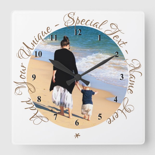 Personalised Your Photo Clock Gift Custom Text (Front)