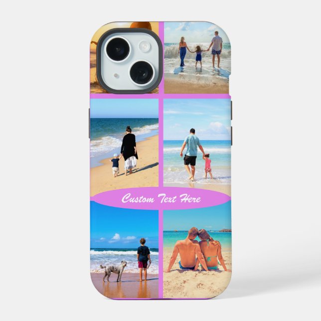 Personalised Your Photo Collage with Custom Text iPhone 15 Case (Back)
