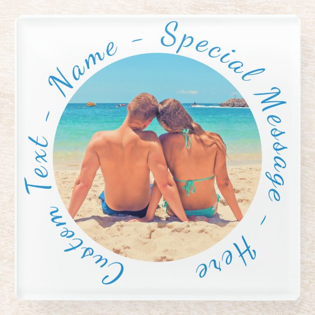 Personalised Your Photo Glass Coaster Custom Text (Front)