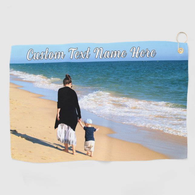 Personalised Your Photo Golf Towel and Custom Text (Horizontal)