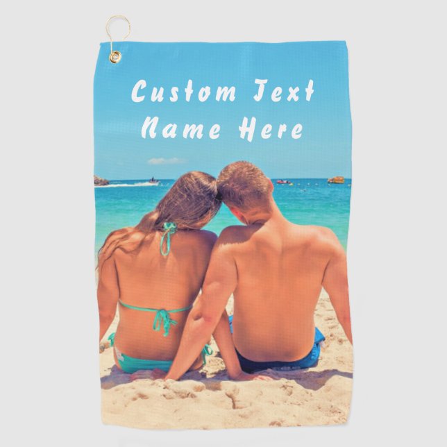 Personalised Your Photo Golf Towel and Custom Text (Front)