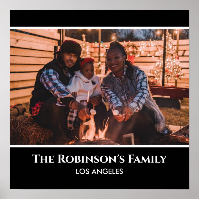 Personalised Your Photo in Black Frame with Texts Poster (Front)