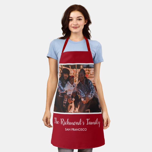 Personalised Your Photo in Red Frame with Texts Apron (Worn)