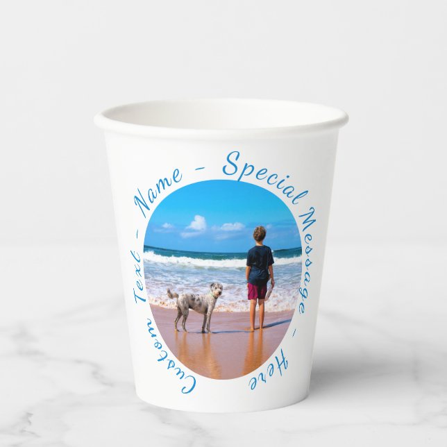 Personalised Your Photo Paper Cups and Custom Text (Front)