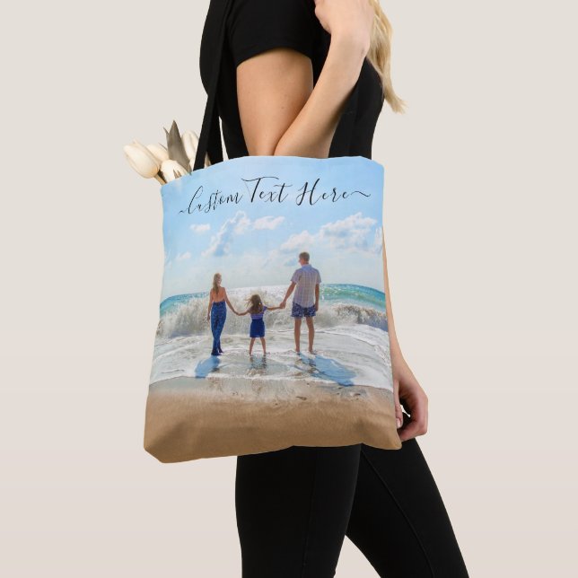 Personalised Your Photo Tote Bag with Custom Text (Close Up)
