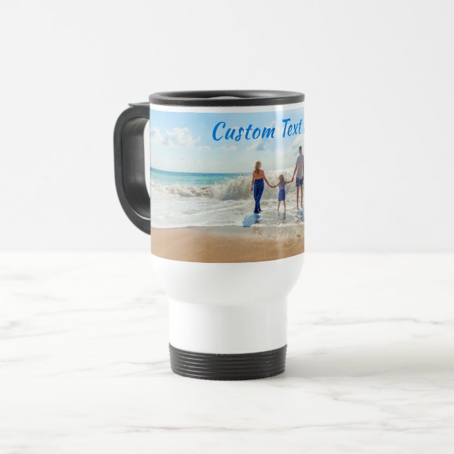 Personalised Your Photo Travel Mug and Custom Text (Front Left)
