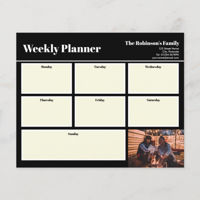 Personalised Your Photo Weekly Planner Plain Black (Front)