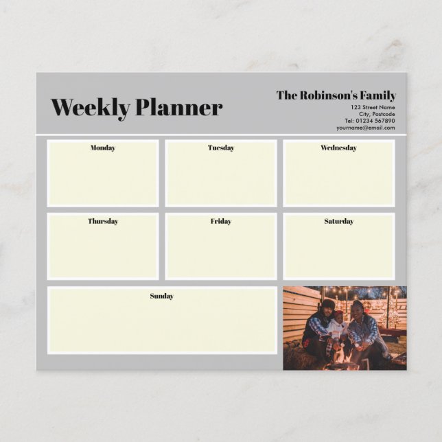 Personalised Your Photo Weekly Planner Plain Grey (Front)