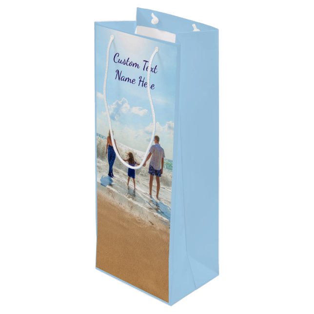 Personalised Your Photo Wine Gift Bag Custom Text (Back Angled)