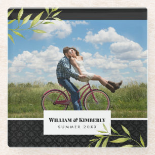 Personalised Your Photo with Laurel and Damask Glass Coaster