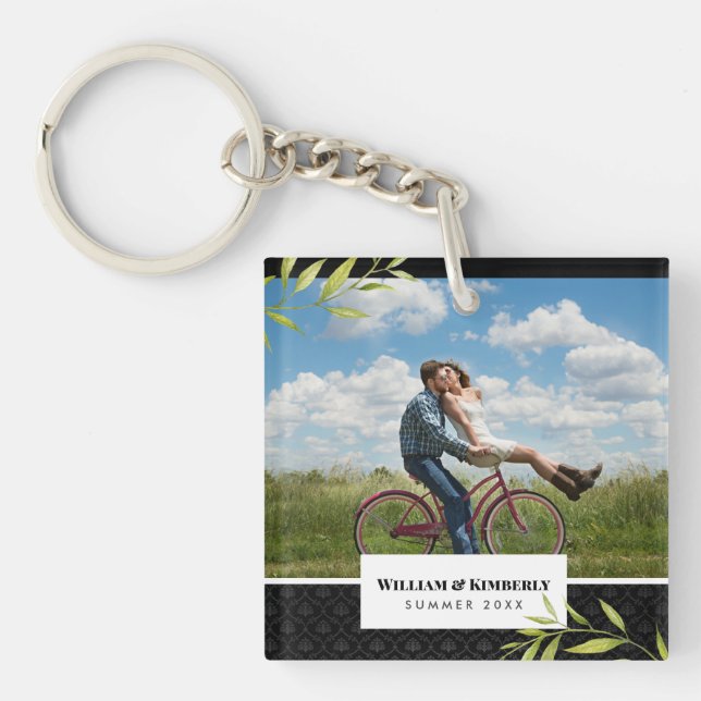 Personalised Your Photo with Laurel and Damask Key Ring (Front)