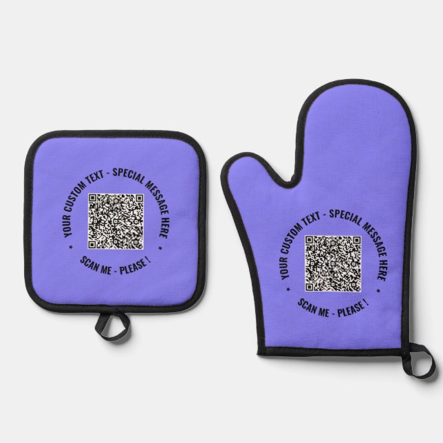 Personalised Your QR Code and Custom Text Oven Mitt & Pot Holder Set (Front)
