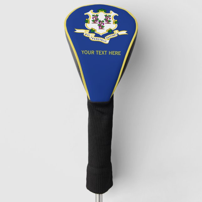 Personalised Your Text Connecticut State Flag on a Golf Head Cover (Front)