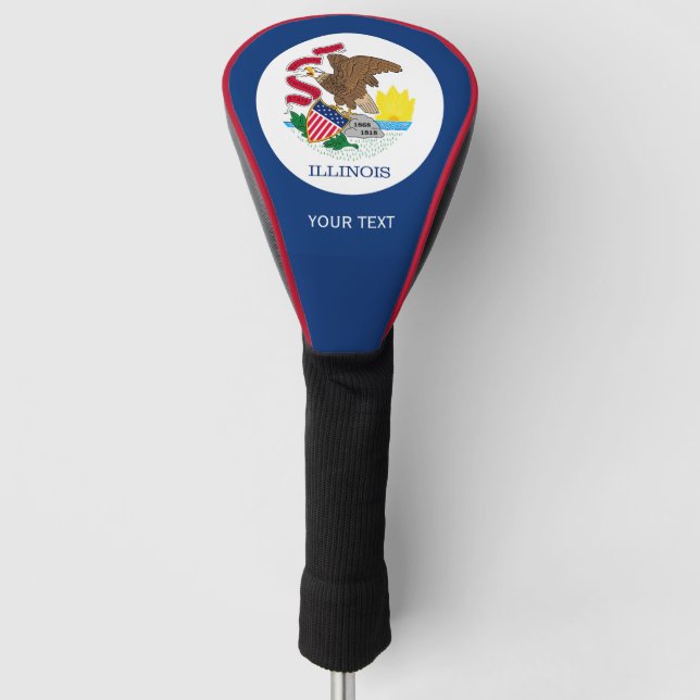 Personalised Your Text Illinois State Flag on a Golf Head Cover (Front)