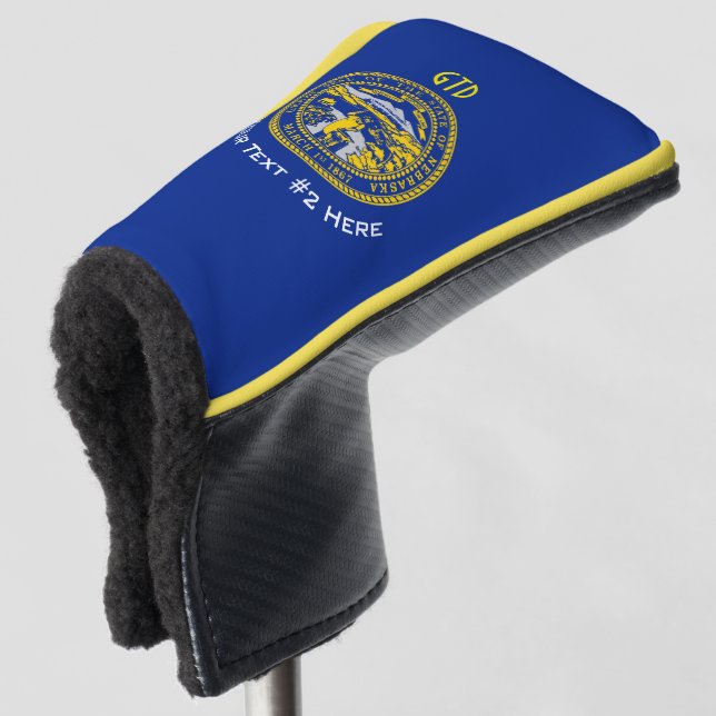 Personalised Your Text Nebraska State Flag on a Golf Head Cover (3/4 Front)