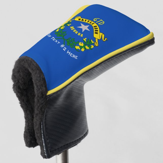 Personalised Your Text Nevada State Flag on a Golf Head Cover (3/4 Front)