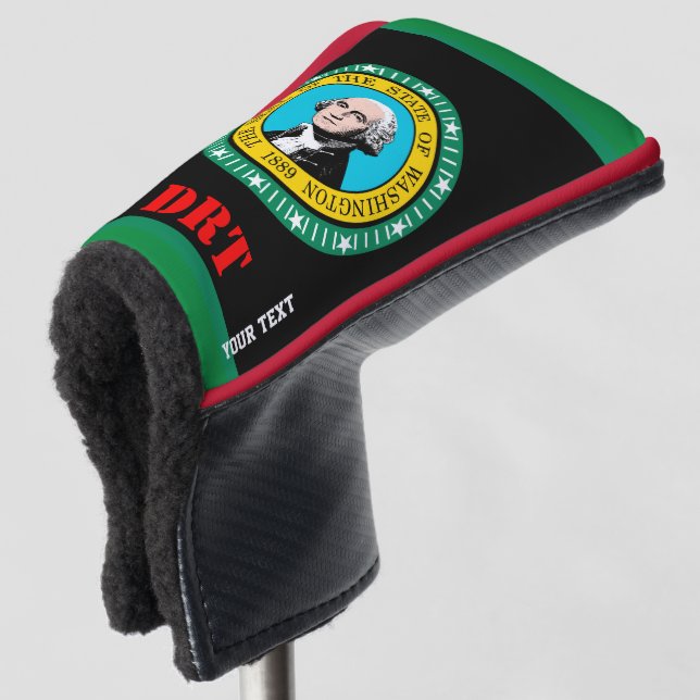Personalised Your Text Washington State Flag on a Golf Head Cover (3/4 Front)
