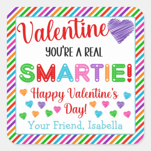 Personalised You're a Real Smartie Valentine's Day Square Sticker (Front)