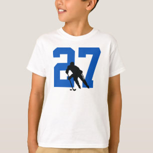 Personalised Youth Hockey Player Number Blue T-Shirt