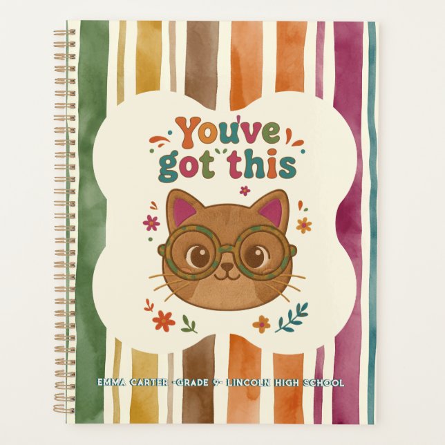 Personalised You've Got This School Cat Notebook Planner (Front)
