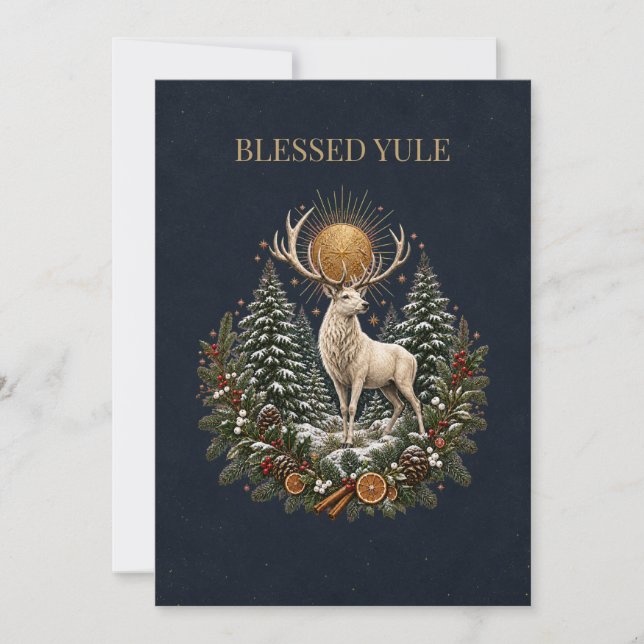 Personalised Yule Stag Winter Solstice Card (Front)