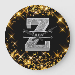Personalised Z Initial Silver Monogram Your Name Large Clock