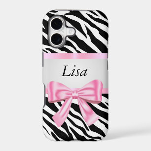 Personalised Zebra Pattern Pink Bow