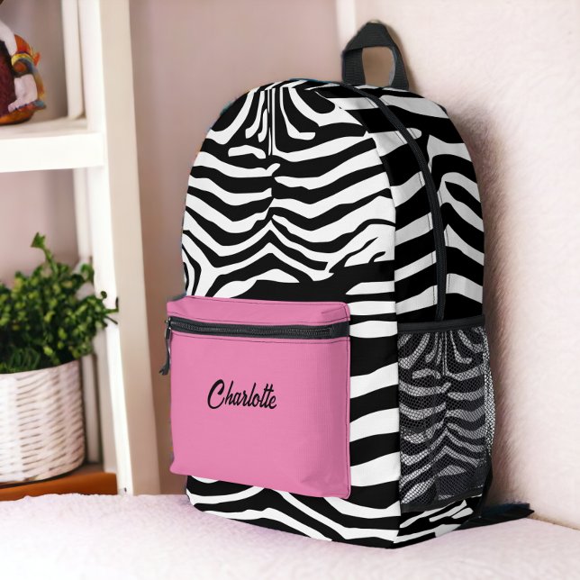 Personalised Zebra Pattern Printed Backpack (Personalized Zebra Pattern Printed Backpack from Ricaso. Add own name or other text animal print bag)