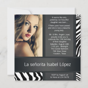 Personalised Zebra Photo Quinceanera Invitation