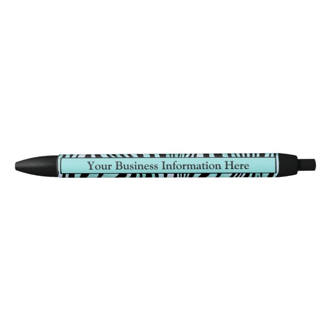 Personalised Zebra Print Black and Teal Turquoise  Black Ink Pen (Front)