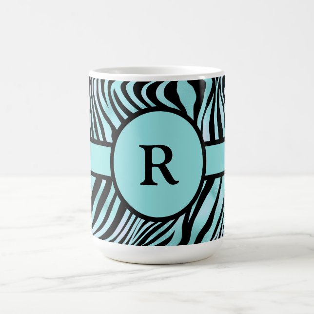 Personalised Zebra Print Black and Teal Turquoise Coffee Mug (Center)