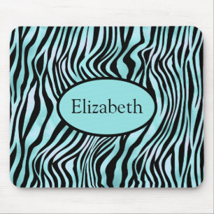 Personalised Zebra Print Black and Teal Turquoise Mouse Mat