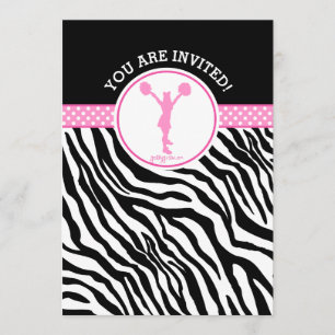 Personalised Zebra Print Cheer or Pom in Pink Invitation