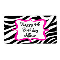 Personalised Zebra Print Pink Water Bottle Label