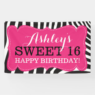 Personalised Zebra Print Sweet 16 Birthday Banner