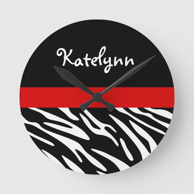 Personalised Zebra Stripe with Red Wall Clock (Front)