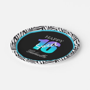 Personalised Zebra Sweet 16 Birthday Paper Plates